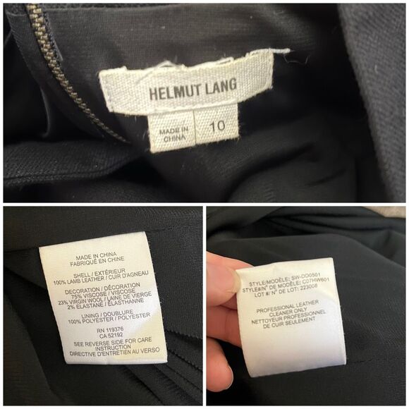 Helmut Lang Blistered Leather Panel Dress Size 10‎ Ribbed Knit V-Neck Sheath - Picture 7 of 9